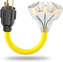 30 Amp Twist Lock to 110 Adapter Cord 3 Prong Generator Plug Adapter, NEMA L5-30P Male to 5-15R/ 5-20R 15 Amp Tri-outlets Female