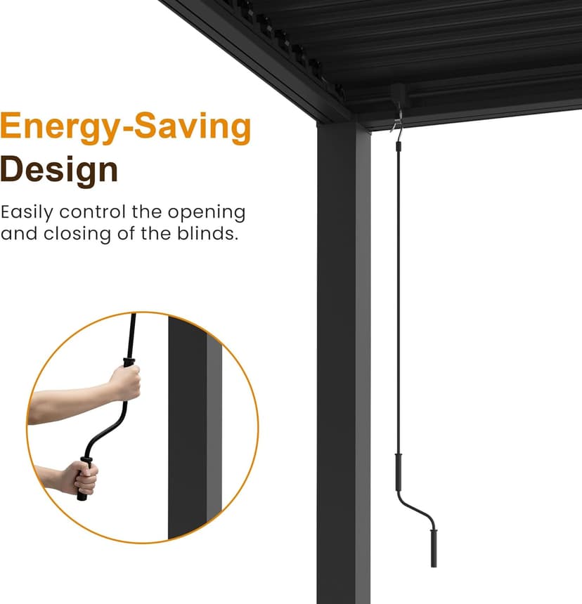 Louvered Pergola 12'x16', Full Aluminum Outdoor Pergola with Adjustable Rainproof and Gutter System, Hardtop Gazebo for Patio, Deck, Garden, Yard, Black
