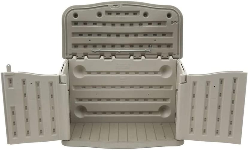 Rubbermaid Small Horizontal Resin Outdoor Storage Shed With Floor (4.5 x 3 Ft) Weather Resistant, Beige/Brown, Organization for Home/Backyard/Pool Chemicals/Toys/Garden Tools/Porch/Patio Cushions