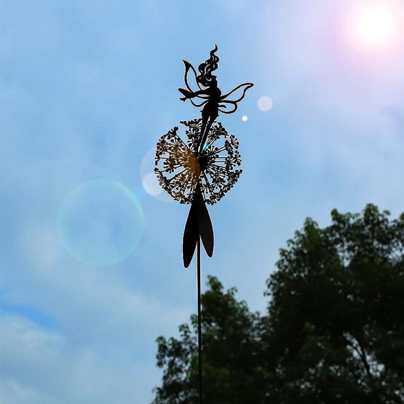 Flower Fairy Dancing with Dandelion Garden Art Sculpture Stainless Steel Statue Christmas Halloween Decoration for Outdoor Yard Courtyard Lawn Patio Metal Ornaments (Open Hands)