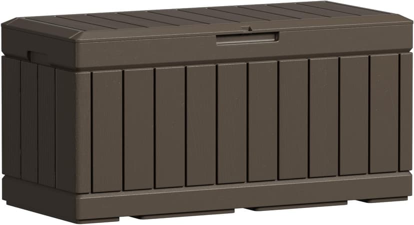 Greesum 82 Gallon Resin Deck Box Large Outdoor Storage for Patio Furniture, Garden Tools, Pool Supplies, Weatherproof and UV Resistant, Lockable, Dark Brown