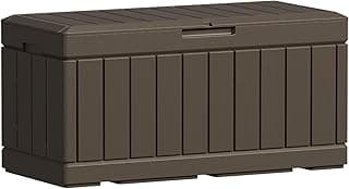Greesum 82 Gallon Resin Deck Box Large Outdoor Storage for Patio Furniture, Garden Tools, Pool Supplies, Weatherproof and UV Resistant, Lockable, Dark Brown