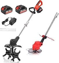 21V Cordless 2-in-1 Tiller & Weed Whacker Combo | 12"x9" Rototiller, 4x4 Blades & 8" Trimmer - 2×21v Battery, 360 RPM for Gardening, Garden Tiller, Electric Tiller, Cultivators for Gardening