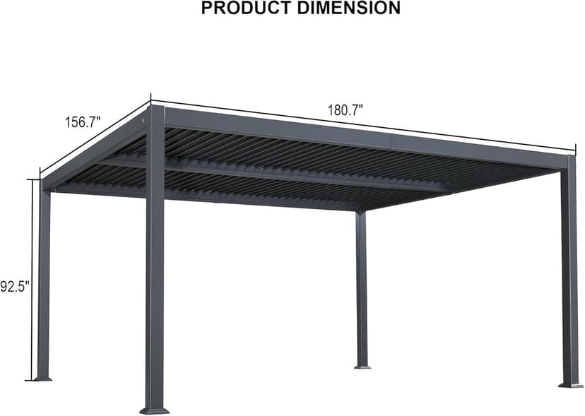 PURPLE LEAF Louvered Pergola 13' x 15' Large Patio Aluminum Pergola Modern Outdoor with Adjustable Roof for Deck Garden Yard Hardtop Gazebo