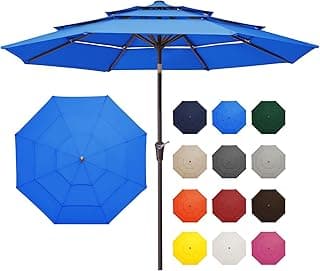 JEAREY 9FT 3 Tier Patio Umbrella Outdoor Market Umbrella Table Umbrellas Sunbrella with Push Button Tilt and UV Protection Outside Garden Pool Umbrella,Royal Blue