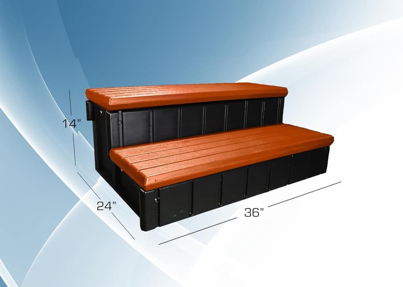 Confer Plastics Two Tier 36" Wide Storage Hot Tub Step: Durable, Multi-Functional, Non-Skid Spa Steps, Easy Installation, Sturdy, Long Lasting Upgrade to Your Space. Proudly Made in USA. - Redwood