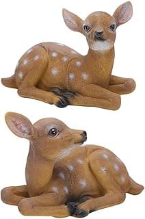 YukaBa Garden Resin Deer Figurine, Outdoor Garden Statue Deer Lying Down Sculpture Ornaments 6.7x4.5in, Polyresin, Full Color(2 Pcs)