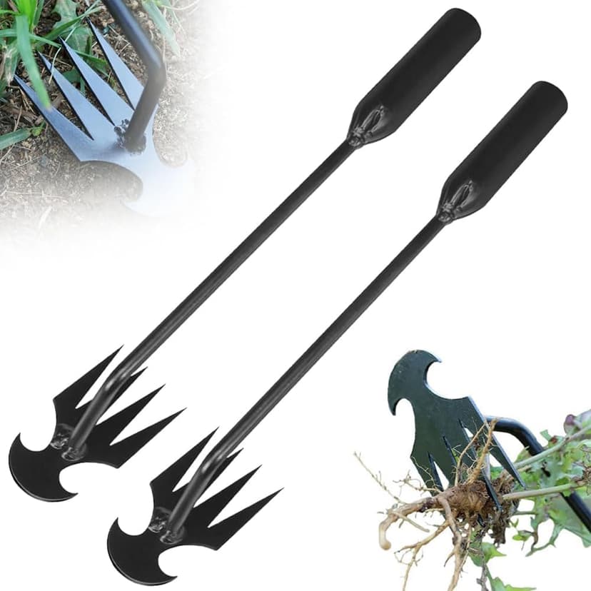 Weeding Artifact Uprooting Weeding Tool, 2025 New 4 Teeths Dual Purpose Manual Weeders Tool with Long Handle, Durable Manganese Steel Weeding Claw Uprooting Tool for Lawn and Garden (Black, 2 Pack)