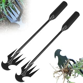 Weeding Artifact Uprooting Weeding Tool, 2025 New 4 Teeths Dual Purpose Manual Weeders Tool with Long Handle, Durable Manganese Steel Weeding Claw Uprooting Tool for Lawn and Garden (Black, 2 Pack)