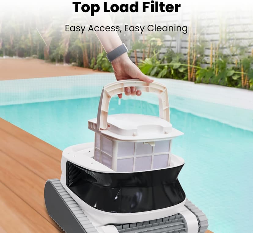 Hydro 4 Pool Robot, Pool Vacuum for Inground and Aboveground Pools, Floor, Wall and Waterline Cleaning and Scrubbing, Smart WiFi and Blutooth App Control, 50' Cord, Large Top Load Fine Filter Basket