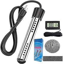 HASTER 2000W Immersion Water Heater for Inflatable Pool Bathtub,Bucket Heater with 304 SS Guard,Electric Submersible Water Heater with LCD Thermometer,Heat 5 Gallon Water in Minutes (Black)