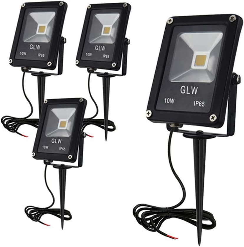 10W LED Landscape Lights 12V Low Voltage Outdoor Spotlights Warm White 3000K IP65 Waterproof with Spike Stand for Garden,Yard,Deck,Step [4 Pack]