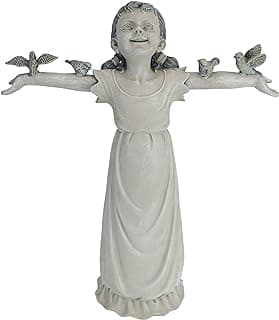 Design Toscano Basking in Glory Little Girl with Birds Outdoor Garden Statue, Medium, 16 inches tall, Cast Stone Resin, Two Tone Stone Finish