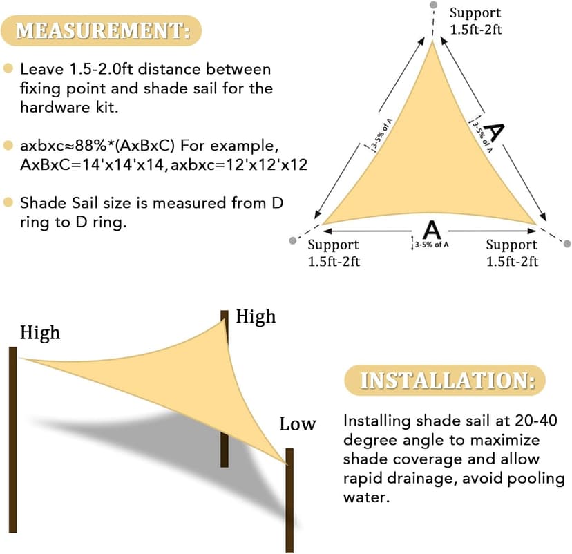 Shade&Beyond Triangle Sun Shade Sail 16'X16'X16' Permeable Canopy Sand for Patio Garden Yard Deck Pergola (We Make Custom Size)