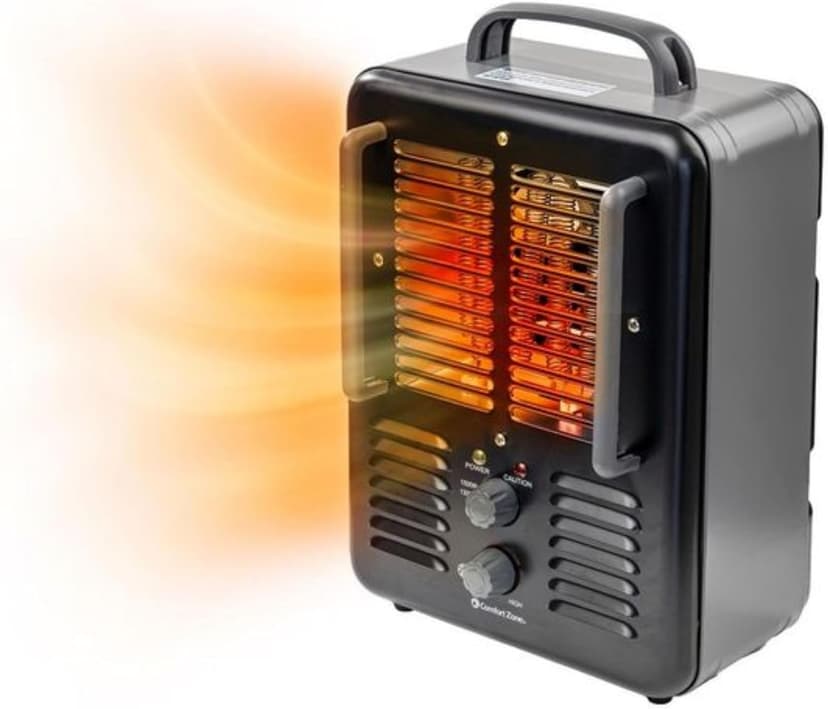 Comfort Zone Electric Portable Milkhouse Style Utility Space Heater with Adjustable Thermostat, Overheat Protection, and Safety Tip-Over Switch, Ideal for Garage or Greenhouse, 1,500W, CZ798BK