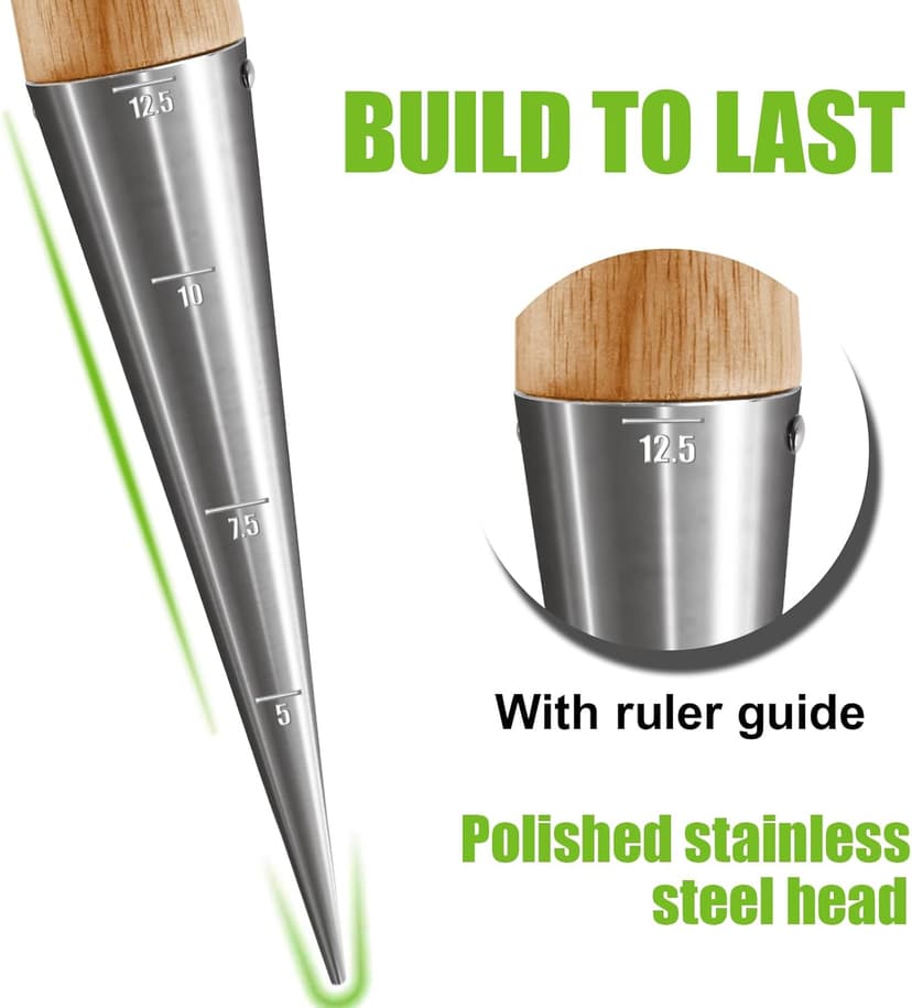 Gardtech 4 x Flower Bulb Planting Wood Tools, Stainless Steel Dibber with Calibration, Seed Plant Set Dibber & Fork, Sowing Seed Dispenser for Garden Planting…