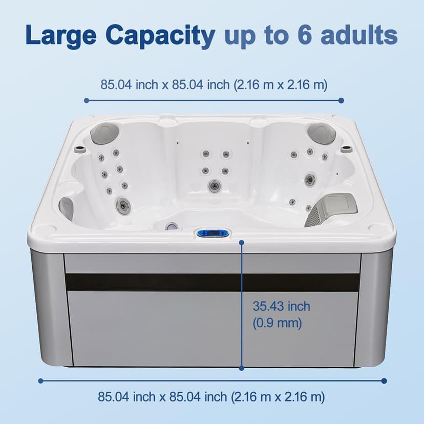 OCEAN FUTURE Outdoor Hot Tub, Massage Spa with 35 Jets, 240V Outdoor Spa with LED Lights, Control Panel and Ergonomic Seat Fits 6 People, Acrylic Hot Tub Spas 85" x 85"