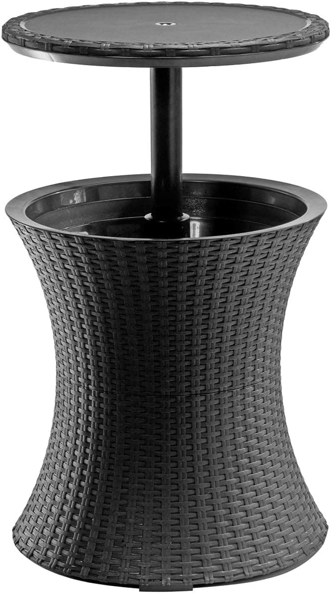 Keter Pacific Cool Bar Outdoor Patio Furniture and Hot Tub Side Table with 7.5 Gallon Beer and Wine Cooler, Dark Grey