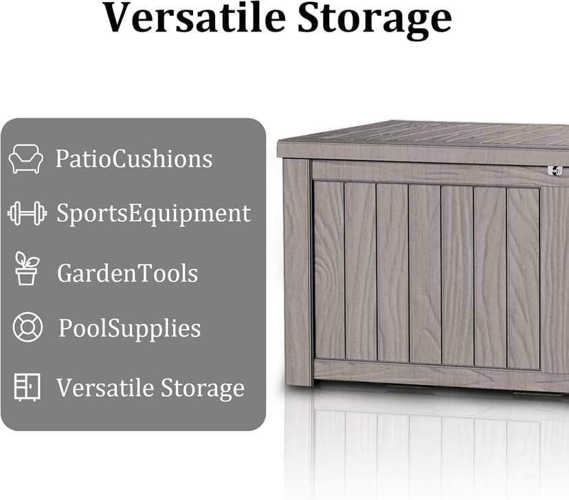 120 Gallon Waterproof Deck Box, Lockable Resin Storage Box for Patio Furniture Cushions Garden Tools and Outdoor Delivery Storage, Coffee
