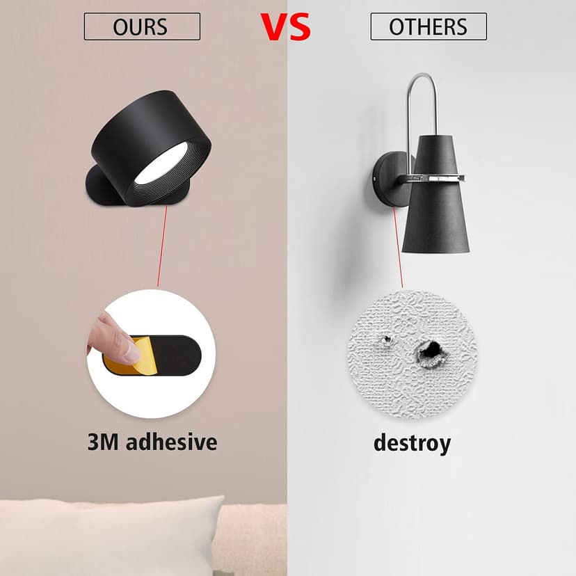 Koopala LED Reading Lights, Wall Mounted Sconces with 3 Color Temperatures & 3 Brightness Levels Rechargeable Battery Magnetic Ball 360°Rotation Touch Control, Lamps for Kids Study Bedside Closet