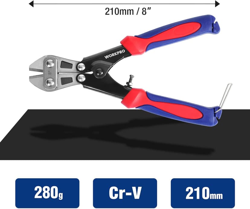 WORKPRO Mini Bolt Cutter 8-inch, Spring Loaded Small Heavy Duty Wire Cable Cutter, Snips Clippers with Soft Anti-Slip Handle