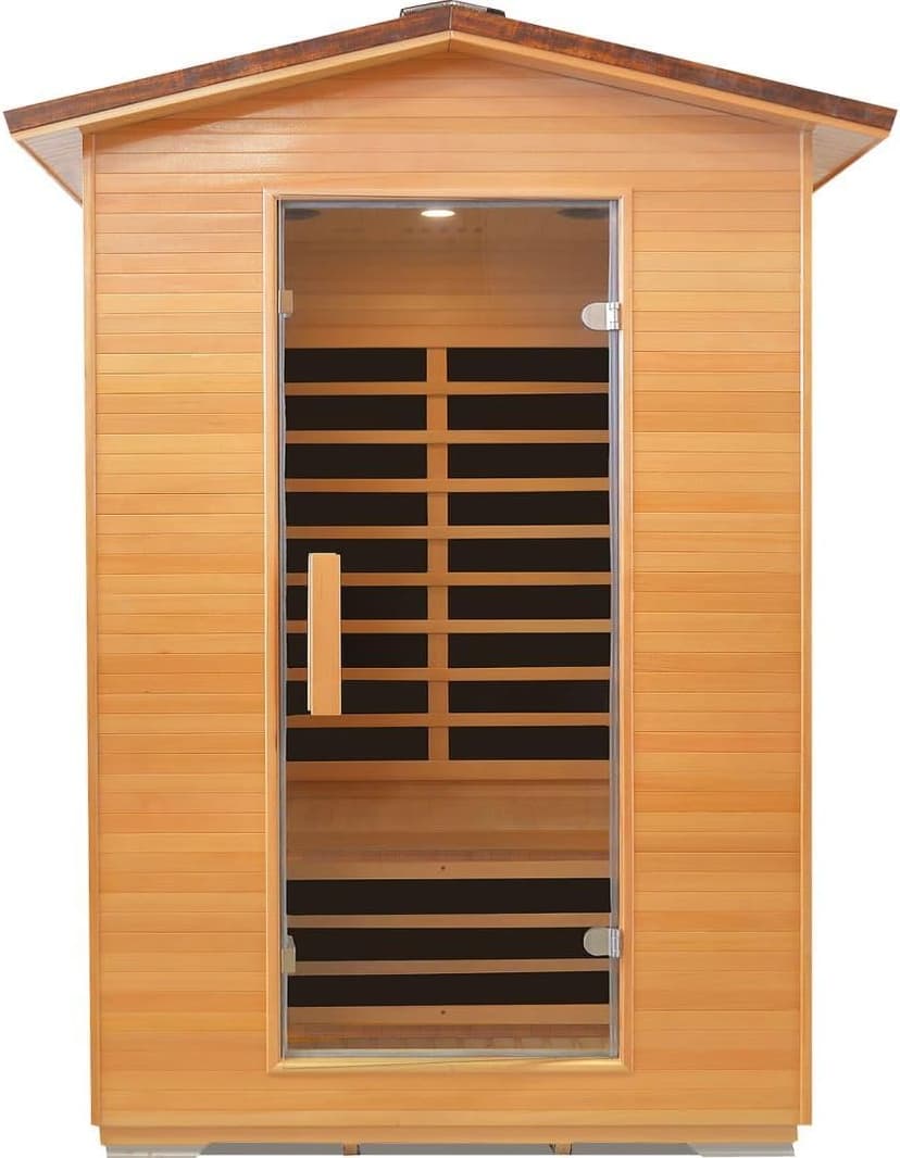 Outdoor Sauna 2 Person Far Infrared Saunas Dry Home Sauna Room Hemlock 1 to 2 Person Wood Sauna 1950W/110V Low EMF with Bluetooth Speaker, Reading Light, Cup Holder and Towel Rack - 47*39*82 IN