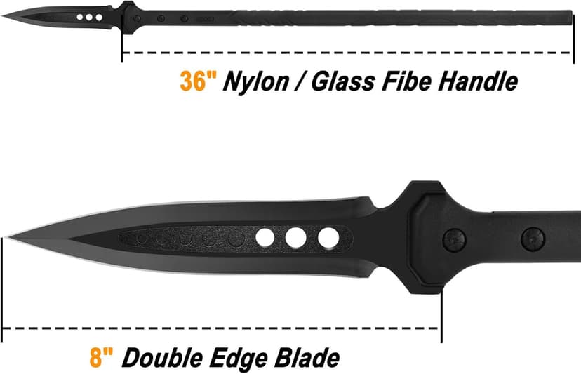 Kalkal Hunting Spear, 2Cr13 Double Edged Stainless Steel Survival Spear, Nylon-Fiberglass Tactical Throwing Spear Handle, Tactical Spear with Secure Sheath for Camping, Outdoor