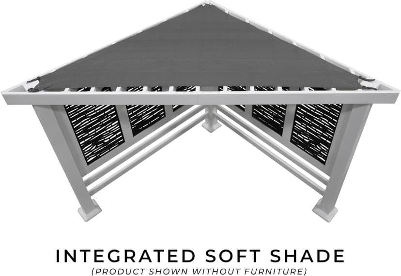 Backyard Discovery Ridgedale 12' x 8' Modern Glavanized Steel Cabana Corner Pergola with Conversation Seating, Shade Sail Canopy, Privacy Panels, Table for Outdoor Patio, Deck, Poolside, Entertaining