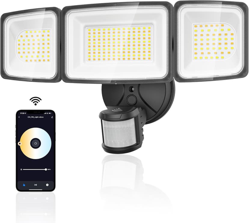 Onforu 100W Smart LED Security Lights Motion Sensor Outdoor 9000LM, 2500K-6500K, WiFi Alexa Flood Light APP Control, Motion Detector with Adjustable 3 Head, IP65 Wall Light for Yard (Black)