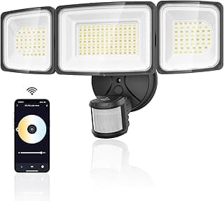 Onforu 100W Smart LED Security Lights Motion Sensor Outdoor 9000LM, 2500K-6500K, WiFi Alexa Flood Light APP Control, Motion Detector with Adjustable 3 Head, IP65 Wall Light for Yard (Black)