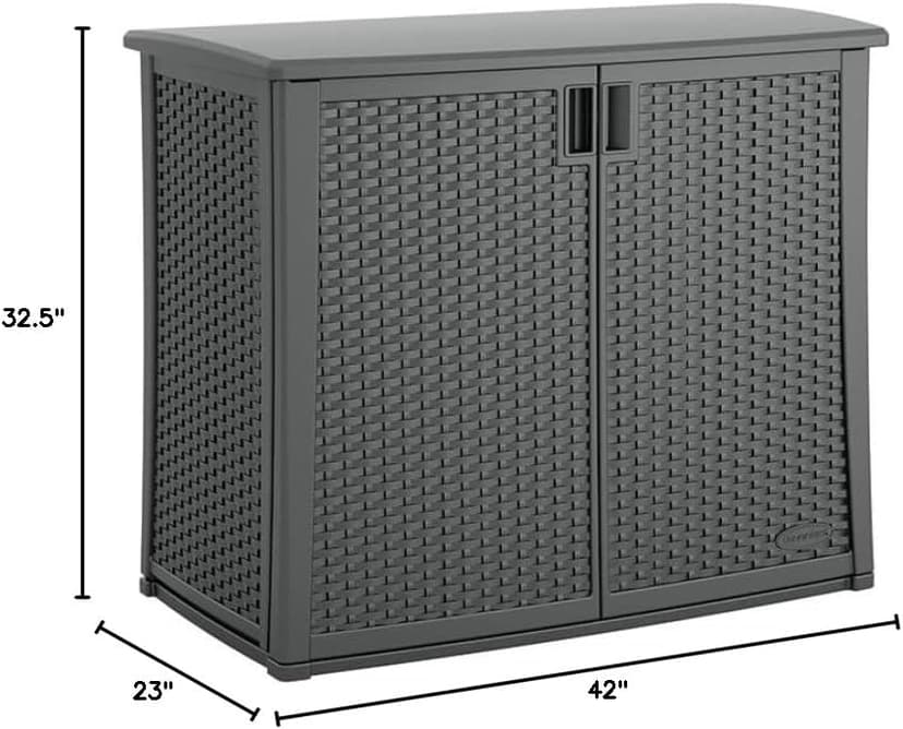 Suncast Lockable Outdoor Cabinet Storage for Patio, Garden and Backyard, 97 Gal, Cool Gray