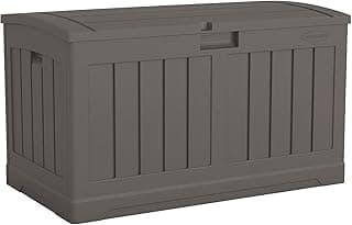 Suncast 50 Gallon Plastic Deck Box with Molded Lockable Feature and Weathertight Construction for Home, Patio, Lawn, and Garden Storage, Gray