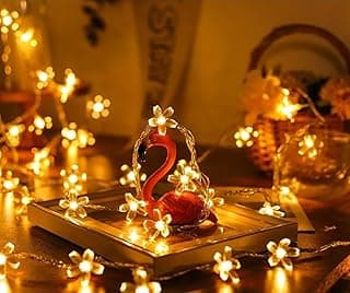 Flower String Lights Plug in, 16ft 50 LED Cherry Blossom Fairy String Lights Warm White for Party Birthday Wedding Christmas Home Decoration