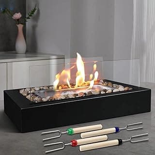Safer Burning Rectangle Tabletop Fire Pit, Smores Maker Kit, Portable Indoor/Outdoor Table Top Firepit,Table Fireplace with Cobblestones - Gift for Home Decor & Balcony Parties, Housewarming Gift