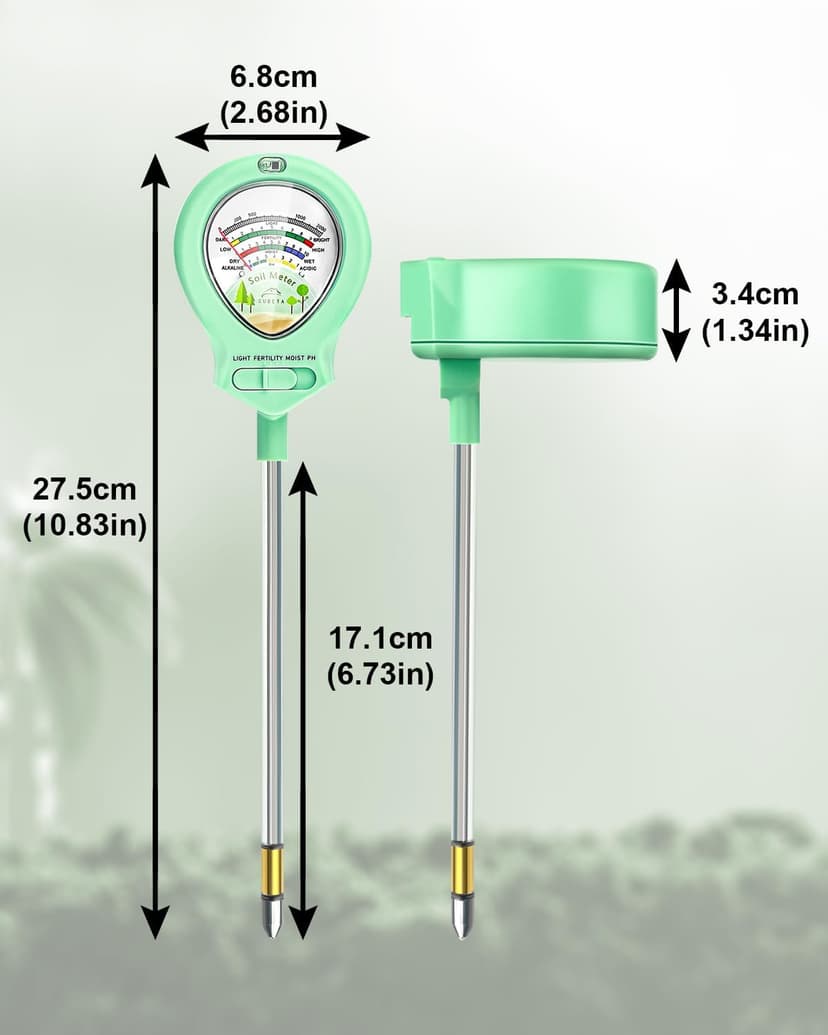 2025 Upgraded Soil Moisture Meter for Plants, Soil pH Meter, 4-in-1 Soil Tester for Light/Moisture/pH/Fertility, Plant Water Meter for Garden, Lawn, Farm, Indoor & Outdoor