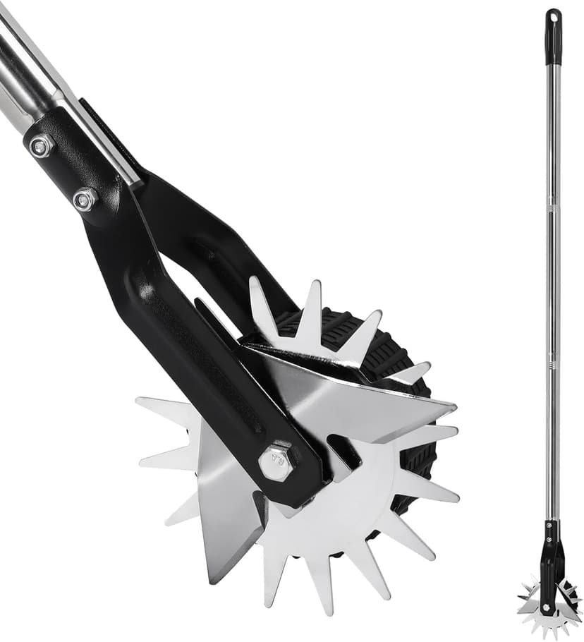 Wheel Rotary Edger Manual Lawn Tool for Sidewalk Edger Rotary Wheel Rotary Wheel Manual Edger Lawn Tool Strong 4 Sections Stainless Steel Handle