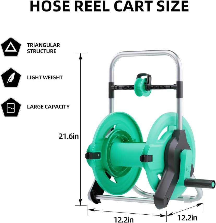 Portable Garden Hose Reel Cart, Hold Up to 50-75 Ft Hose, Wall Mounted Water Hose Reel, Mobile Garden Hose Holder Tools With Built-In Guide, for Outside Car Washing, Watering