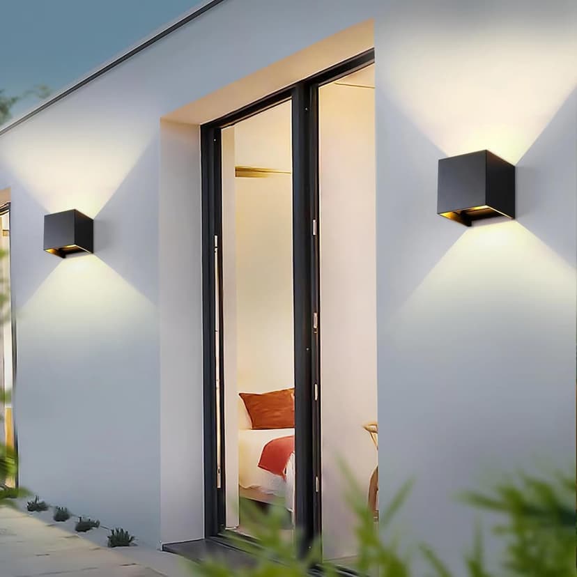 Wrasse 2Pack Outdoor Wall Mounted Lights 20W 2000LM Wall Proch Sconce 3000K Black Exterior Light Fixture 120v Up Down Modern Cube Lamp for Outdoor Sconces Lighting House Front Door Outside