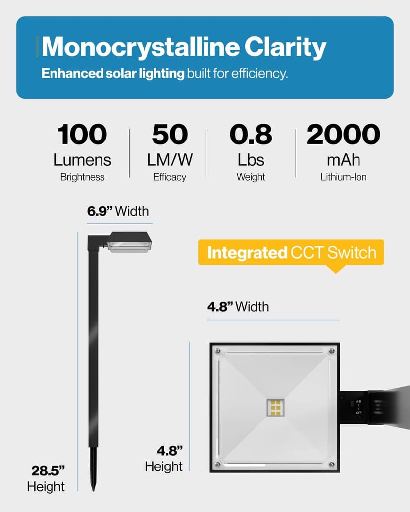 Sunco 6 Pack 2W Solar Sidewalk Dusk to Dawn Outdoor Backyard Walkway Garden Driveway Landscape Waterproof Patio Yard Lawn Super Bright Path Lights, 100 Lumens, 3CCT 3000K/5000K/7000K, Non-Dimmable