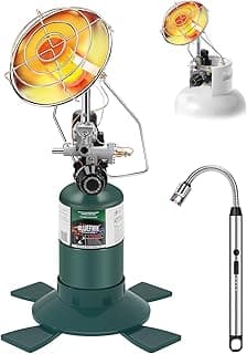 KOMAN Propane Heater for Tent, Camping & Patio - Portable Outdoor Heater with 1lb Propane Tank & 20-40lb POL Adapter, Safety Shut-off Valve & Tip-over Switch