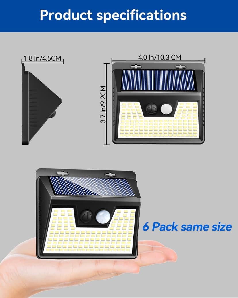 Peasur Solar Lights Outdoor Motion Sensor, 6 Pack 140 LED Solar Powered Fence Light Waterproof, 3 Modes Security Wall Lighting for Outside Yard Deck Garden