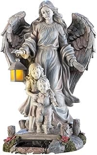 TRM Collections Etc Solar Guardian Angel & Children Garden Statue, Gray