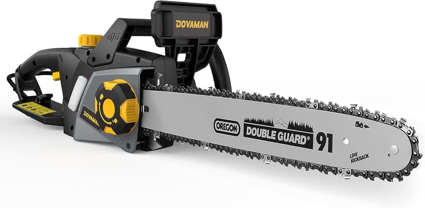 DCS08A Electric Chainsaw, One-Step Tool-Free Tensioning, Oregon Bar ＆ Chain, Low Kickback, Mechanical Brake, Automatic Chain Lubrication, 18-Inch 15-Amp Electric Chainsaw corded with 2 Chains