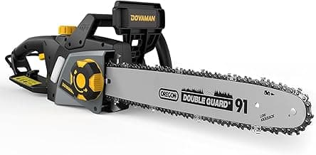 DCS08A Electric Chainsaw, One-Step Tool-Free Tensioning, Oregon Bar ＆ Chain, Low Kickback, Mechanical Brake, Automatic Chain Lubrication, 18-Inch 15-Amp Electric Chainsaw corded with 2 Chains