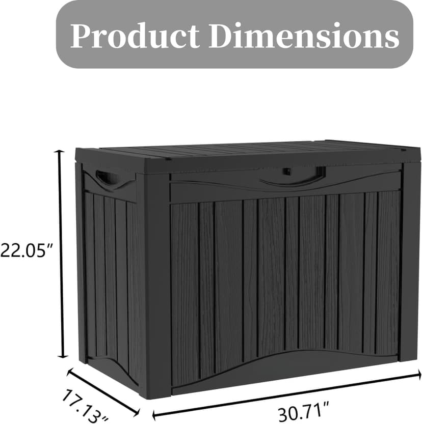 45 Gallon Heavy Duty Outdoor Deck Box with Lockable Lid, All Weather Waterproof Storage for Patio Cushions, Pool Toys, Garden Tools - Rust-Proof Resin Design (Black)