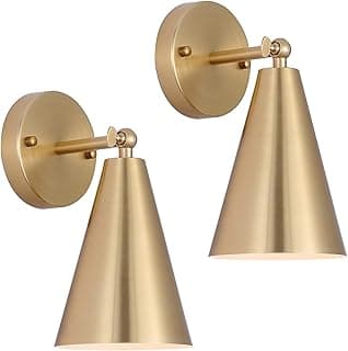 MWZ Gold Sconces Set of 2, Modern Brass Wall Sconces Lighting Fixtures with Metal Shade, Indoor Decor Wall Mount Swing Arm Lamp for Bedroom,Bedside,Kitchen,Hallway,Living Room,Reading,Bar