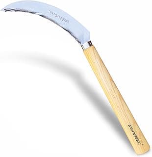 SHANFEEK Grass Sickle with Sawtooth Japanese Weeding Hoe Weeding Tools for Garden High Toughness Stainless Steel with Hard Solid Wood Handle(Yellow)