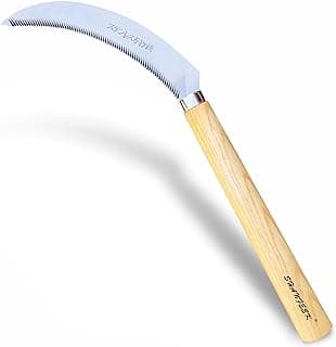 SHANFEEK Grass Sickle with Sawtooth Japanese Weeding Hoe Weeding Tools for Garden High Toughness Stainless Steel with Hard Solid Wood Handle(Yellow)