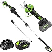 2-IN-1 Electric Pole Pruning Shears Cordless, 1.6" Cutting Diameter Cordless Pruner with 15 FT High Reach Extension Pole, 21V 4.0Ah Battery Powered Pole Pruner for Tree Trimming, LCD Display