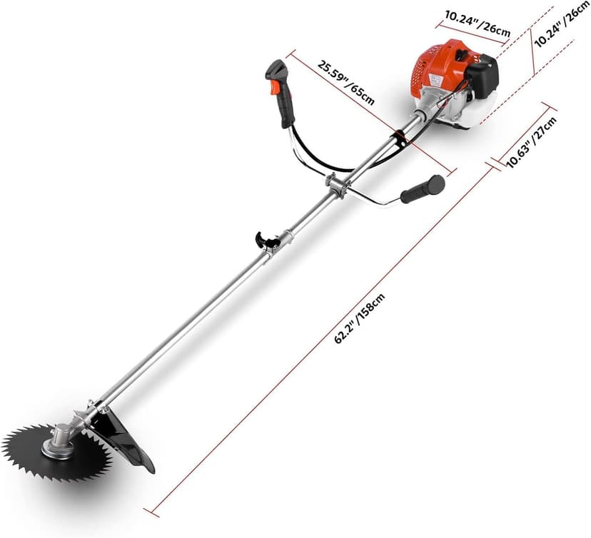 58CC Weed Wacker Gas Powered, 2-Cycle 4 in 1 Gas Weed Eater Brush Cutter with 4 Detachable Heads 18.5" Cutting Path Cordless String Trimmer Grass Cutter Machine for Lawn, Garden Care, Orange